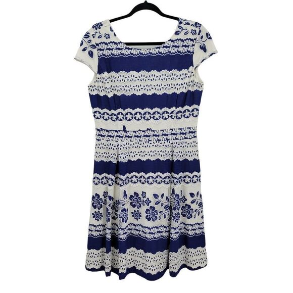 Daniel Cremieux Dress Eyelet Lace Applique Cap Sleeve Full Tea Length Blue Sz 8 - Picture 1 of 11